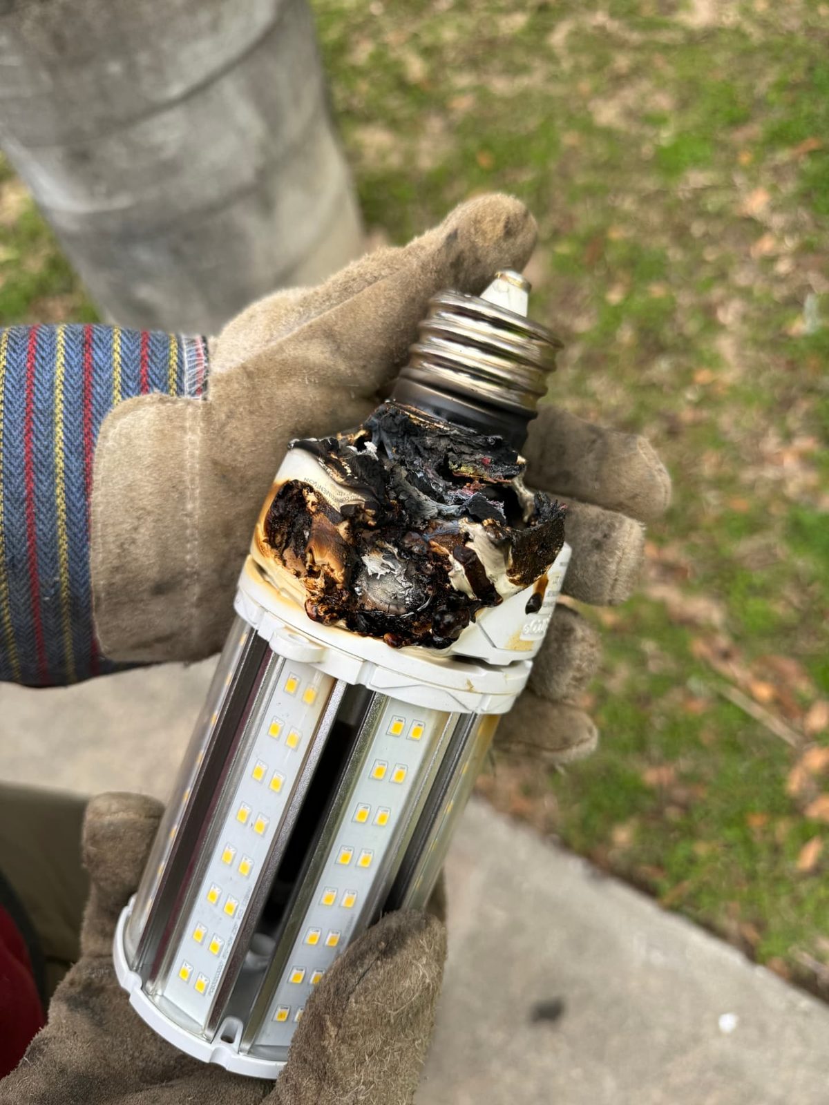LED lamp destroyed by an electrical fault