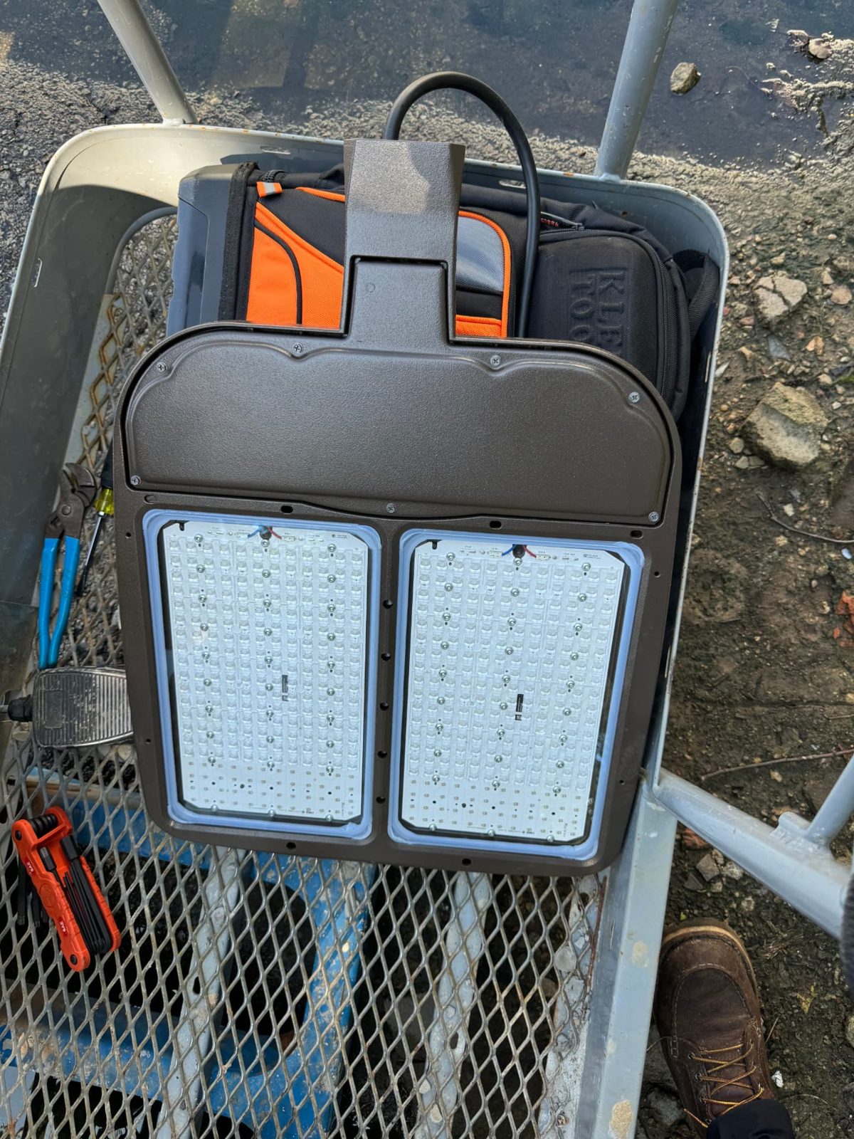 New LED fixture staged for a Tallahassee lighting job